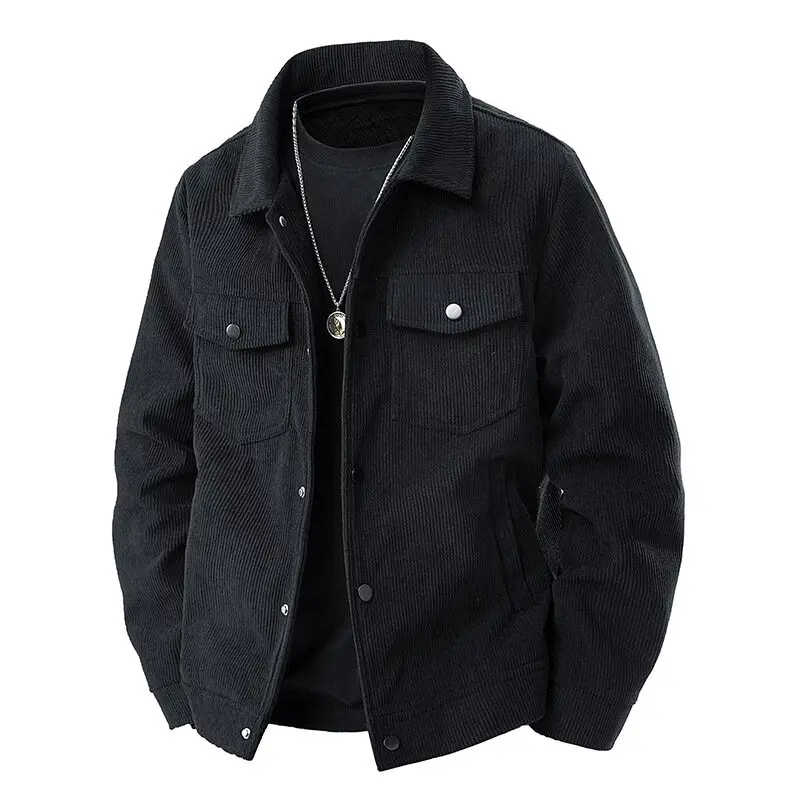 Spring and Autumn men's corduroy lapel jacket 2025 men's new American retro brand loose and handsome multi-pocket cargo jacket