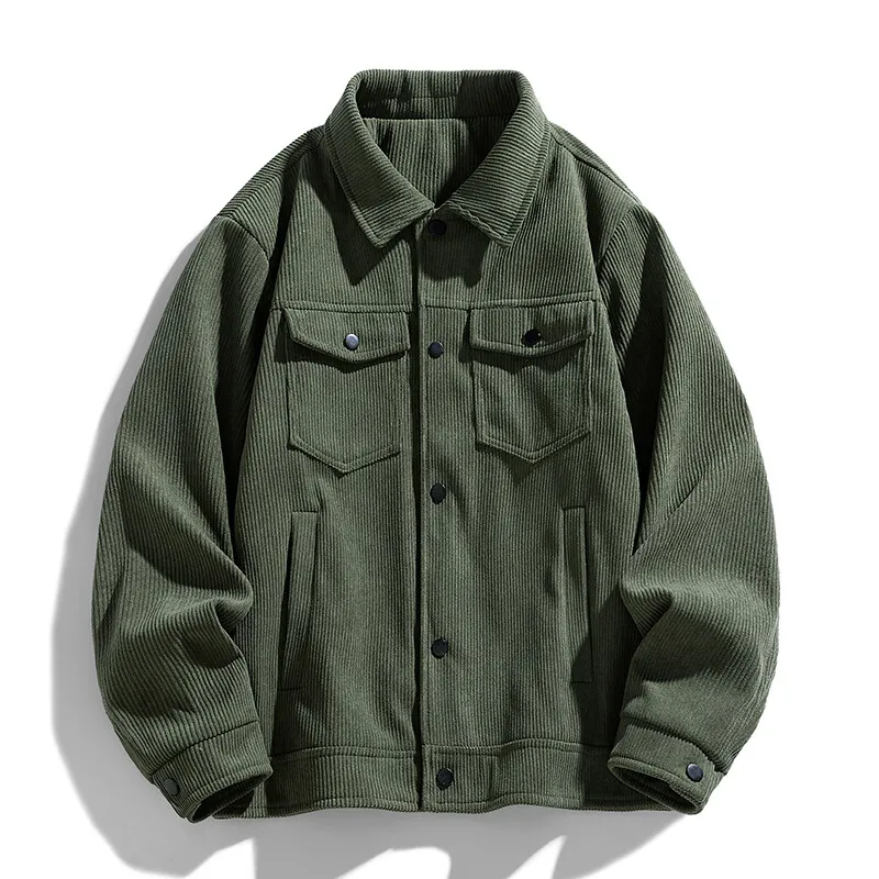 Spring and Autumn men's corduroy lapel jacket 2025 men's new American retro brand loose and handsome multi-pocket cargo jacket