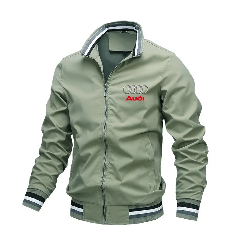 2024 New Motorcycle Jackets Men's Audi Car Logo Print Biker Jacket Windbreaker Casual Racing Jacket Audi Men's Clothing Coats