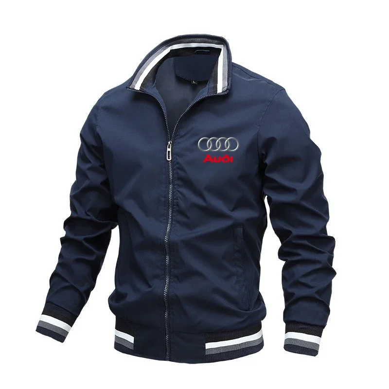 2024 New Motorcycle Jackets Men's Audi Car Logo Print Biker Jacket Windbreaker Casual Racing Jacket Audi Men's Clothing Coats