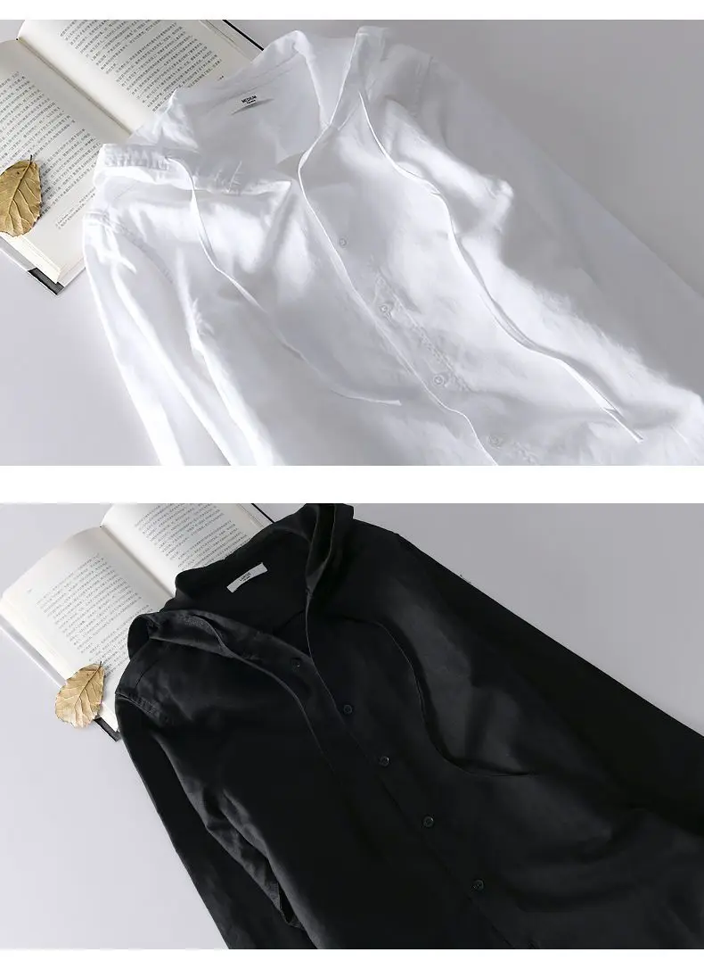 Spring Summer New Hooded Long-sleeved Solid Inen Shirt Trendy Men's Thin Loose Youth Fashionable Cotton Linen Sunscreen Shirt