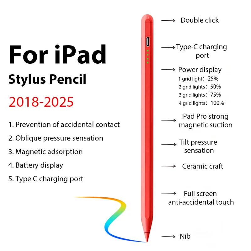 For Apple Pencil Stylus For iPad A16 Air 11 5 4 Pro 11th 13 12.9 M5 M4 M3 M2 Pens 10 9 8 10th 9th Generation Mini 7 6 Touch Pen
