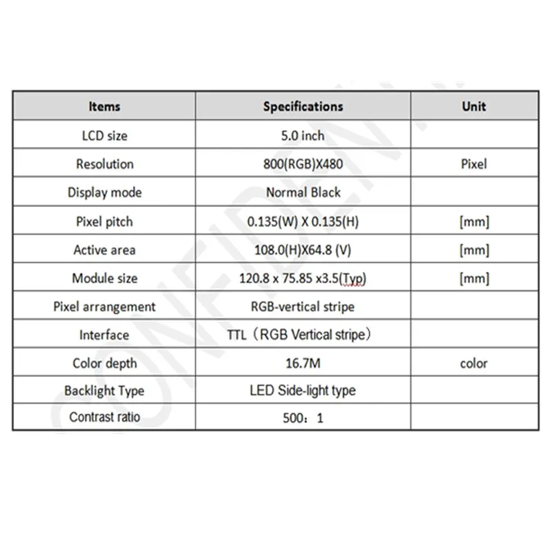 5 Inch TFT LCD Display Module 800*480 RGB IPS 40Pin High definition display with touch