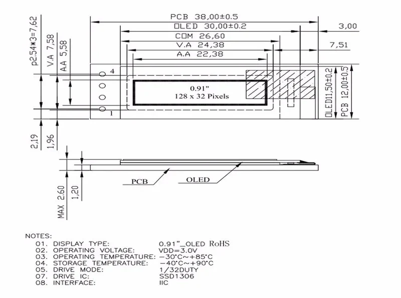 1-10pcs 0.91 inch OLED display module white/blue OLED 128X32 LCD LED Display SSD1306 12832 0.91 IIC i2C Communicate for ardunio
