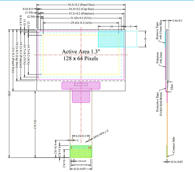 1.3 inch OLED Screen 1.3" 12864 LCD LED Display Module 128x64 SH1106 SPI/I2C Parallel Interface White/Blue 16Pin/30Pin Connector