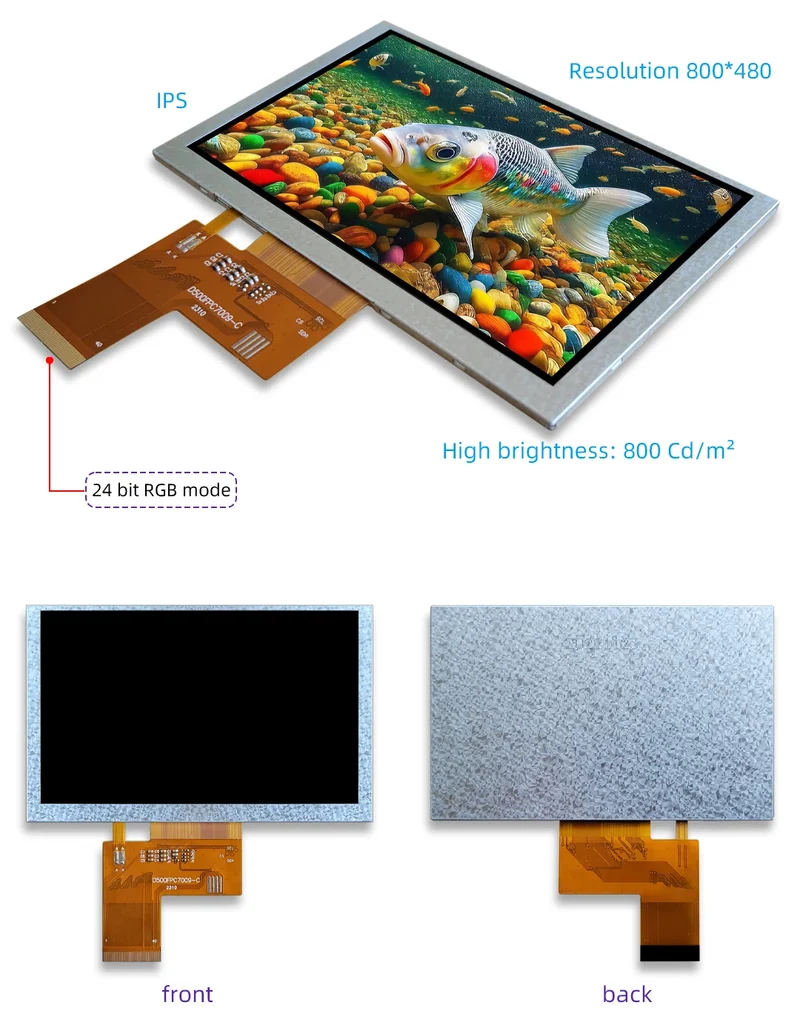 5.0 inch LCD display 800*480 40pin RGB TTL 5 inch high brightness screen TFT ST7262