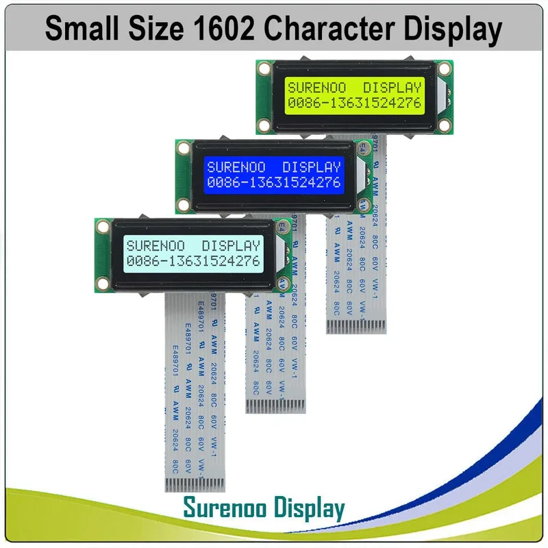 Surenoo 162 16X2 1602 Smaller Character LCD Module Display Screen LCM STN Yellow Green Blue Negative White Yellow LED Backlight
