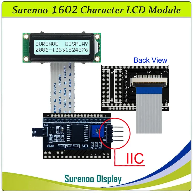 Surenoo 162 16X2 1602 Smaller Character LCD Module Display Screen LCM STN Yellow Green Blue Negative White Yellow LED Backlight