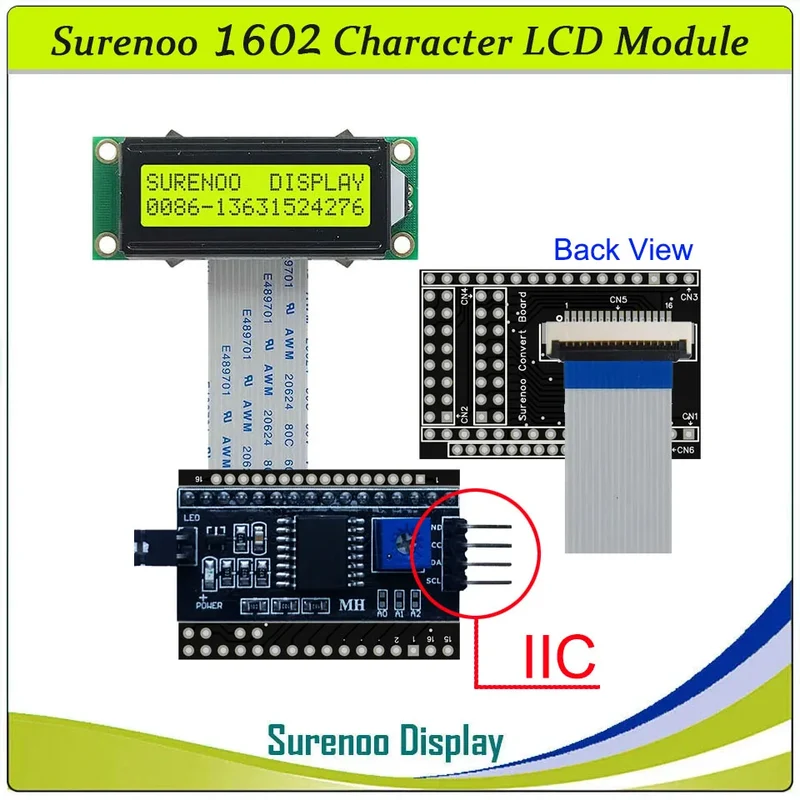 Surenoo 162 16X2 1602 Smaller Character LCD Module Display Screen LCM STN Yellow Green Blue Negative White Yellow LED Backlight