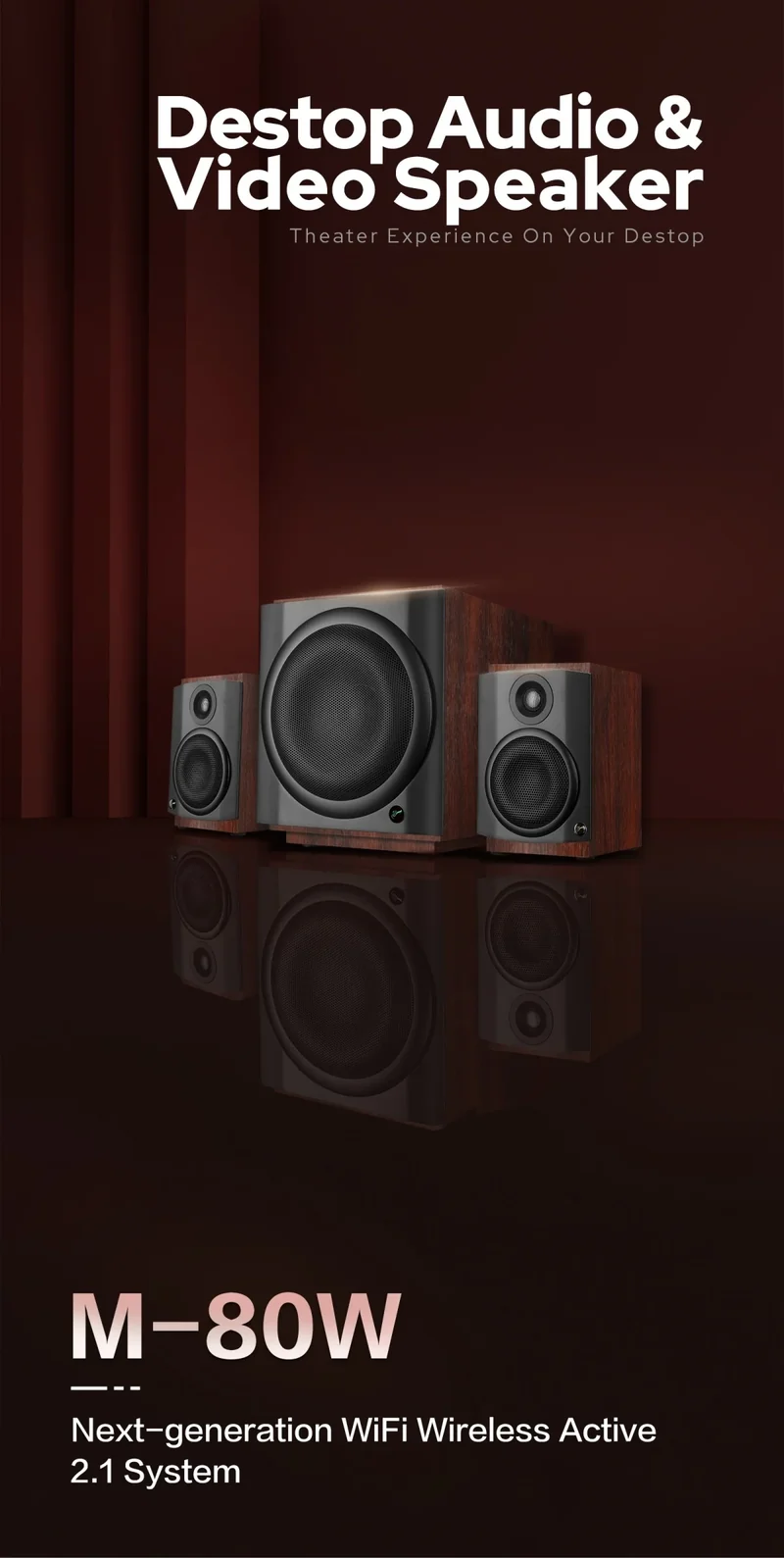 Hivi M-80W Wireless WiFi & Bt Digital Soundbar, 2.1 Active Multimedia Speaker System for TV & Home Theater