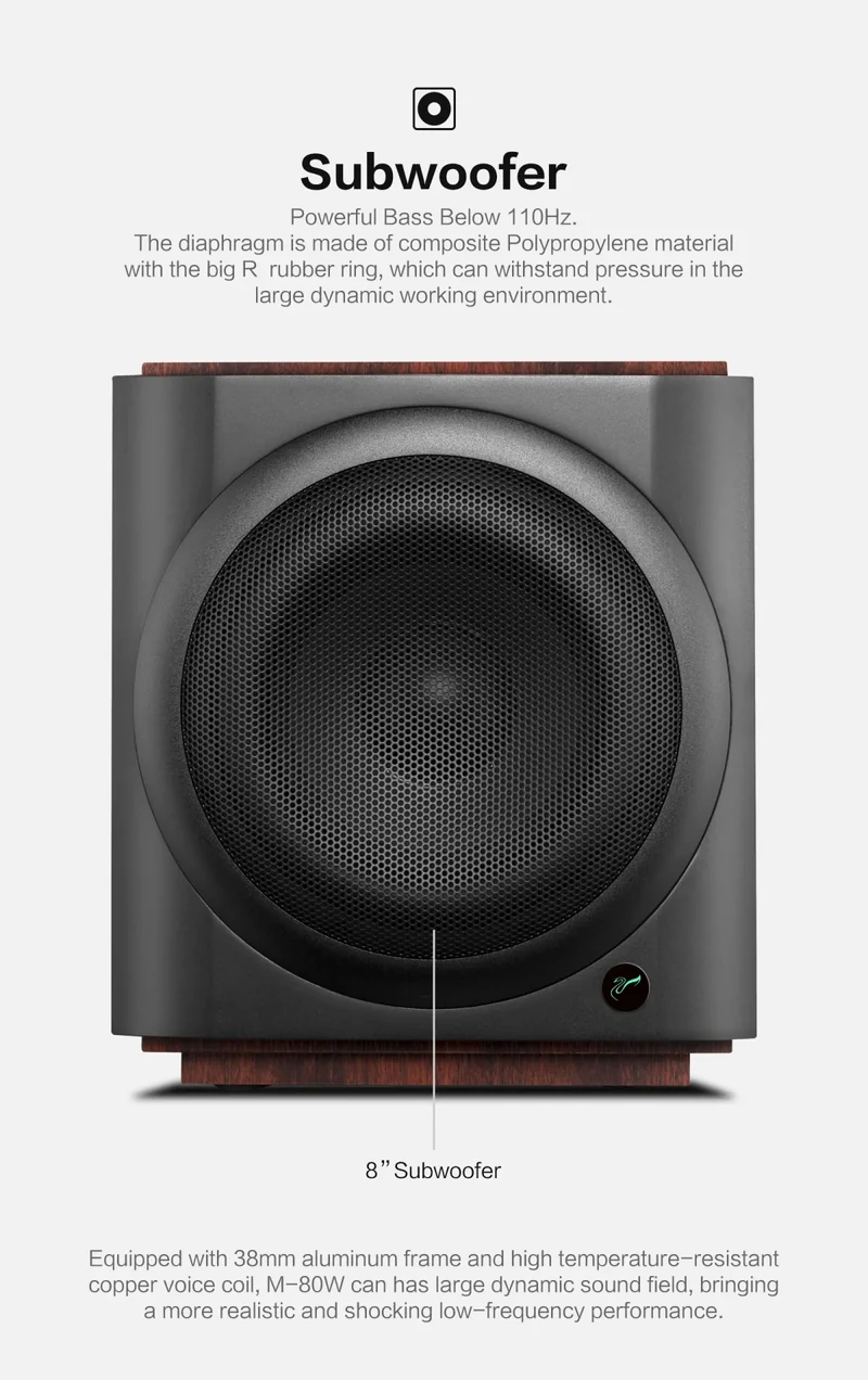 Hivi M-80W Wireless WiFi & Bt Digital Soundbar, 2.1 Active Multimedia Speaker System for TV & Home Theater