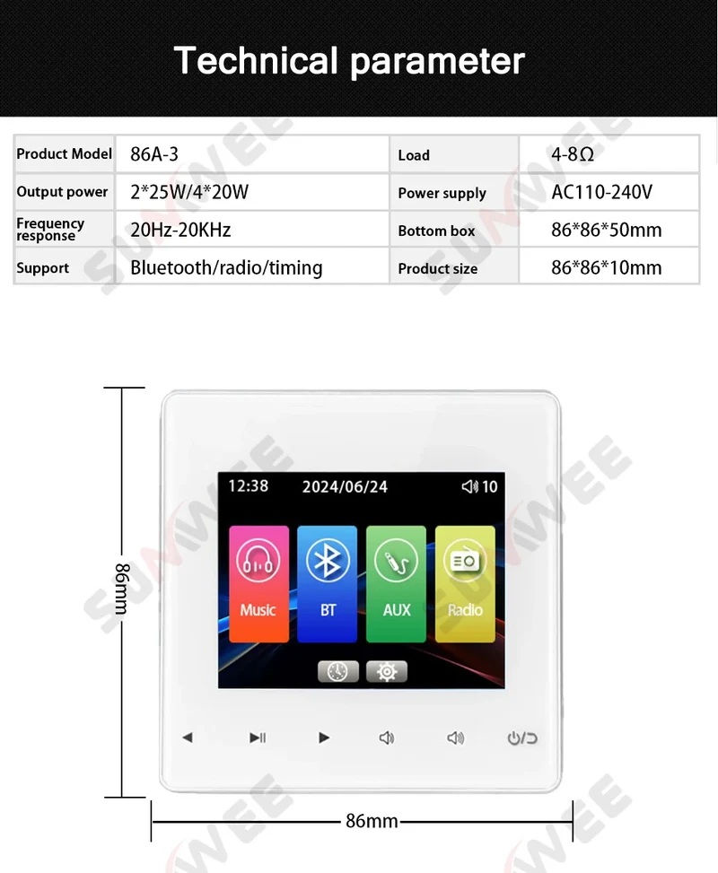 Home theater Background music system audio in wall power amplifier bluetooths player sound TF AUX control panel ceiling speakers