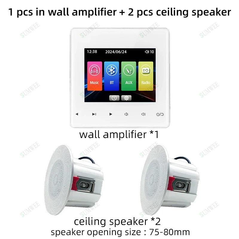 Home theater Background music system audio in wall power amplifier bluetooths player sound TF AUX control panel ceiling speakers