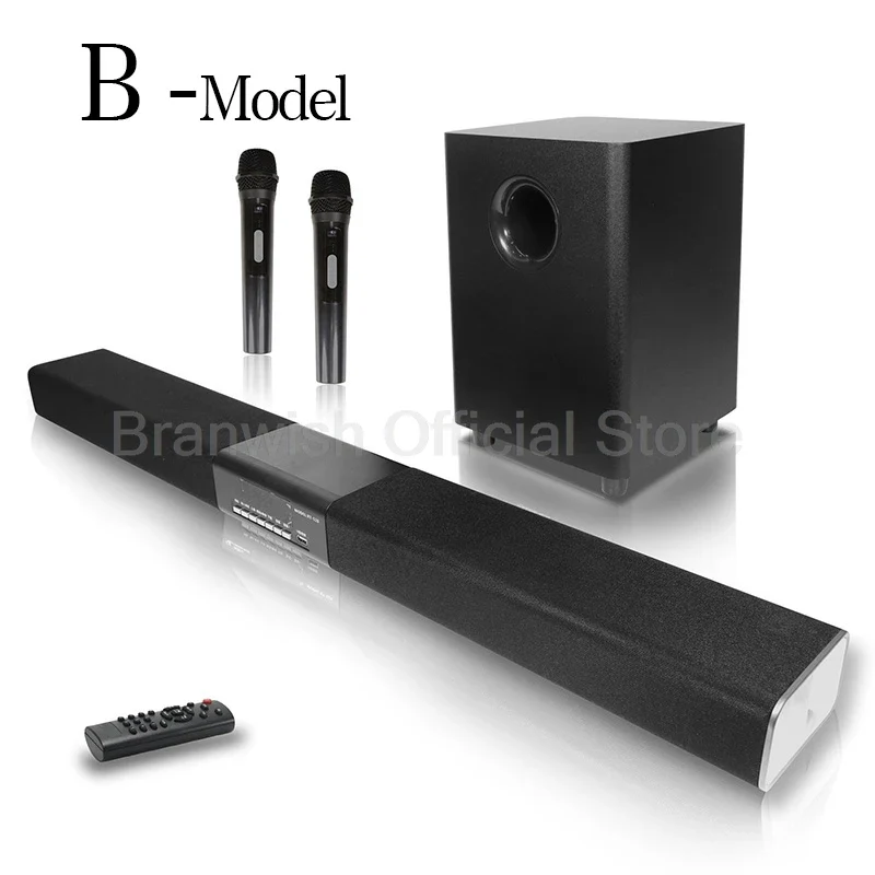 Powerful Bass 2.1 Soundbar With Subwoofer Wireless Karaoke Microphone Bluetooth 5.3 Home Theater Audio For TV Projector Home KTV