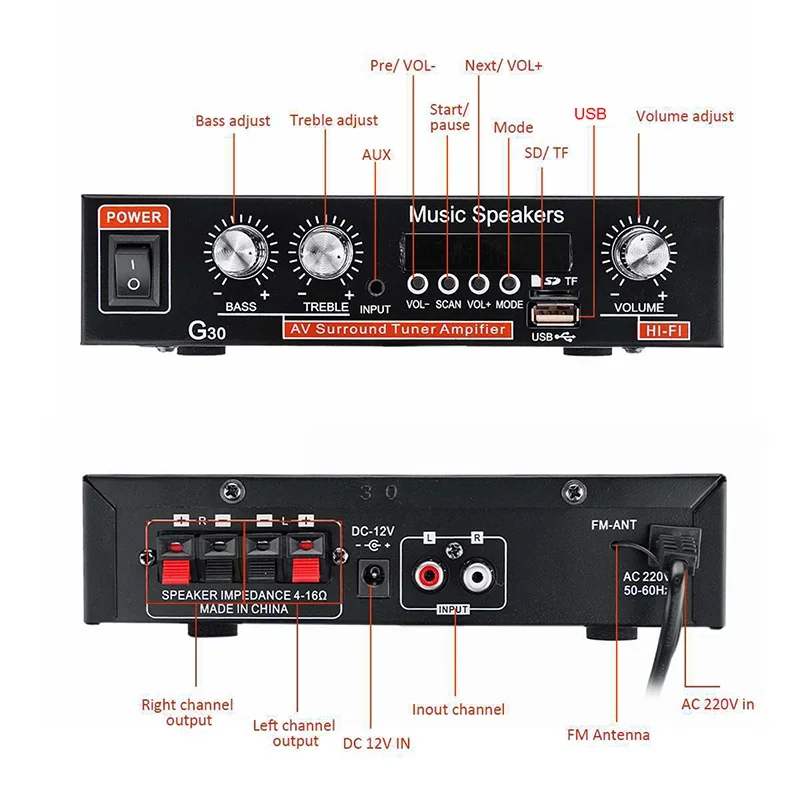 G919H 1000W Home Power Amplifiers Audio Bluetooth Amplificador Subwoofer Speakers Theater Audio Sound System FM USB 110V/220V