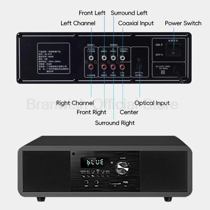 5.1 Channel Home Theater System 200W Peak Power Subwoofer Bluetooth 5.0 Wireless Microphone Wall Mount Speakers For Home KTV