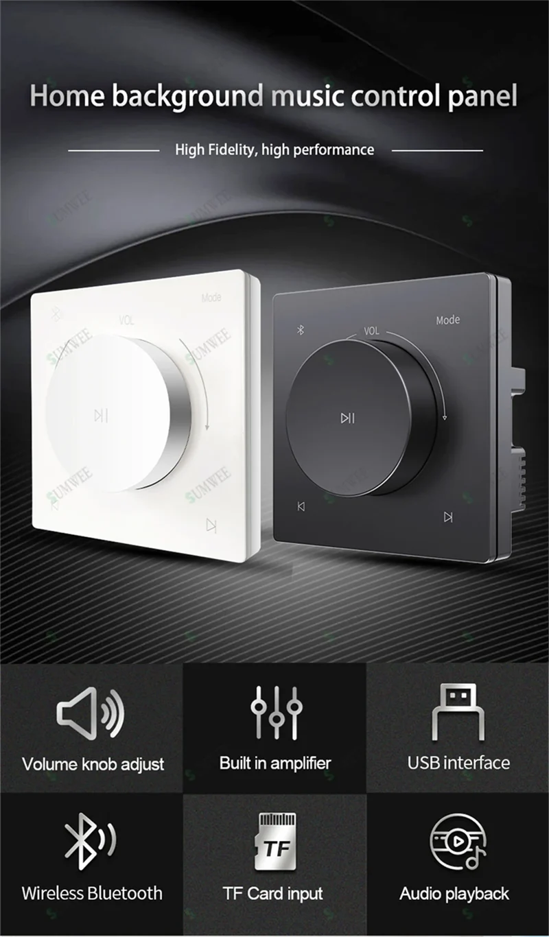 Mini Wall Amplifier Panel Bluetooth-compatible HiFi Home Theater Stereo Sound Audio TF USB Music control system ceiling speakers