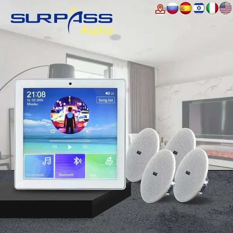 Bluetooth Wall Amplifier Smart Home Audio Mini Touch Screen 4*20W Stereo Sound Music PA System Loudspeaker Ceiling Speaker suit