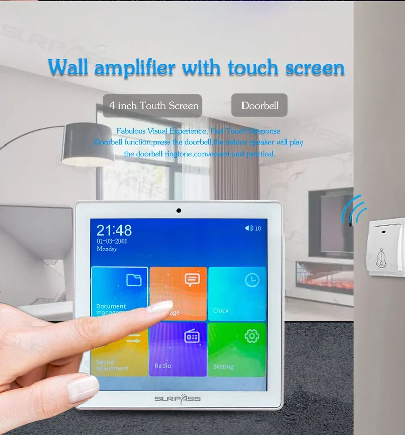 Bluetooth Wall Amplifier Smart Home Audio Mini Touch Screen 4*20W Stereo Sound Music PA System Loudspeaker Ceiling Speaker suit