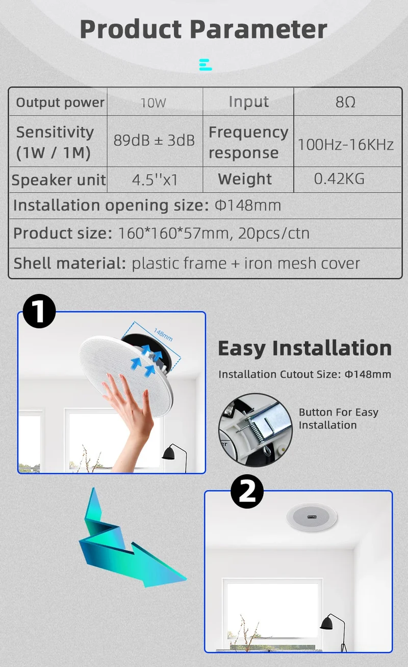 Bluetooth Wall Amplifier Smart Home Audio Mini Touch Screen 4*20W Stereo Sound Music PA System Loudspeaker Ceiling Speaker suit