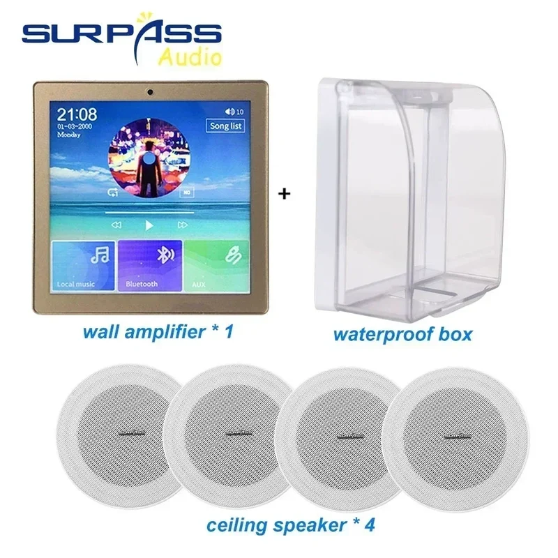 Bluetooth Wall Amplifier Smart Home Audio Mini Touch Screen 4*20W Stereo Sound Music PA System Loudspeaker Ceiling Speaker suit