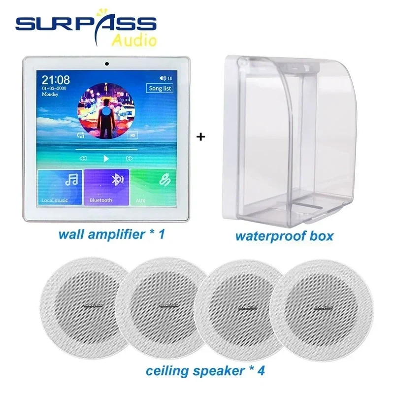 Bluetooth Wall Amplifier Smart Home Audio Mini Touch Screen 4*20W Stereo Sound Music PA System Loudspeaker Ceiling Speaker suit