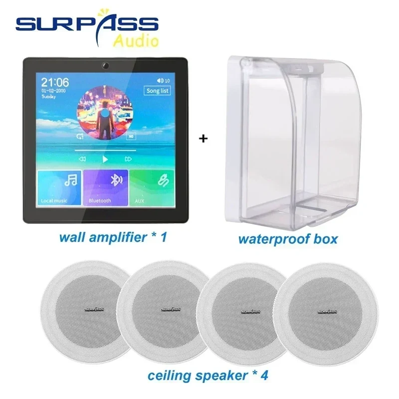 Bluetooth Wall Amplifier Smart Home Audio Mini Touch Screen 4*20W Stereo Sound Music PA System Loudspeaker Ceiling Speaker suit