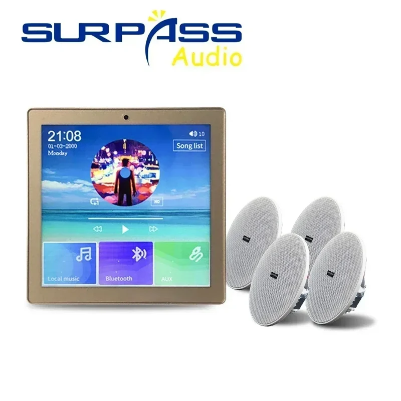 Bluetooth Wall Amplifier Smart Home Audio Mini Touch Screen 4*20W Stereo Sound Music PA System Loudspeaker Ceiling Speaker suit