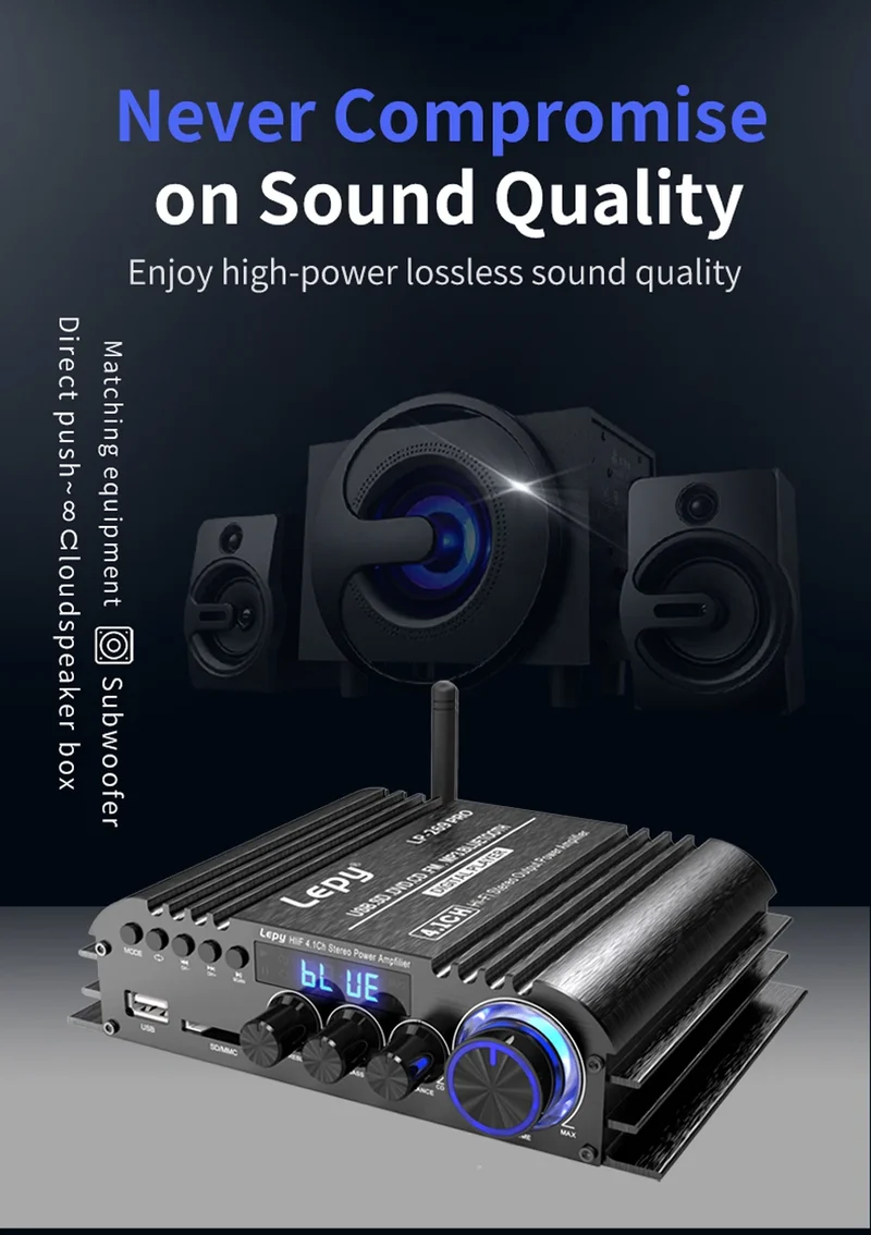 LEPY LP-269PRO 4.1 Channel Amplifier Bluetooth 5.0 Coaxial In USB SD FM Function Subwoofer Output Home Theater Sound System
