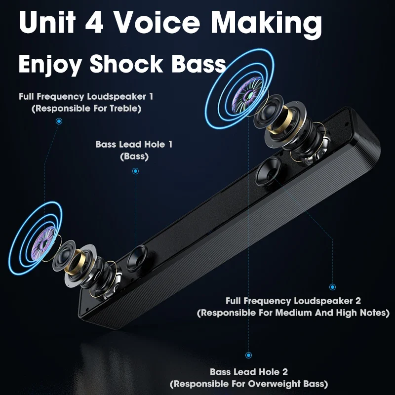 Soundbar Computer PC TV Laptop Desktop Wired Wireless Bluetooth Speaker Sound Box Bar Music Portable Caixa De Som Audio System