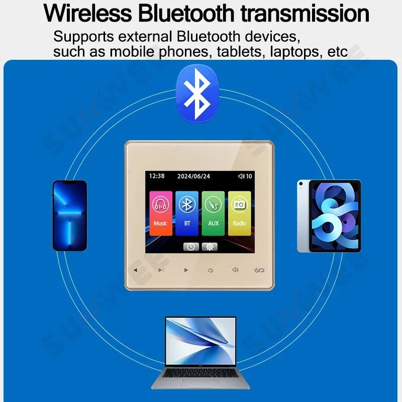Home Audio System 86 Type Bluetooths Wall Amplifier Hotel AUX TF Sound Background Music Control Panel Optional Ceiling Speakers