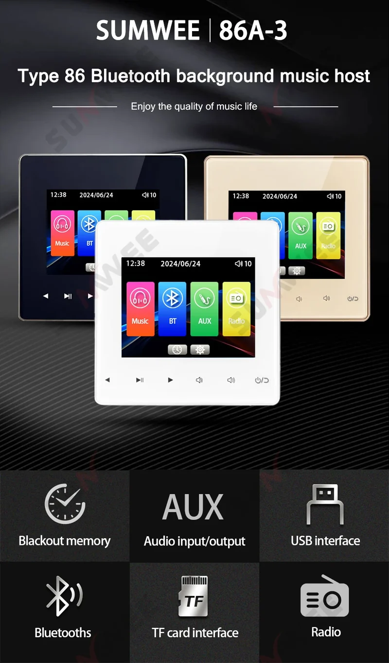 Home Audio System 86 Type Bluetooths Wall Amplifier Hotel AUX TF Sound Background Music Control Panel Optional Ceiling Speakers