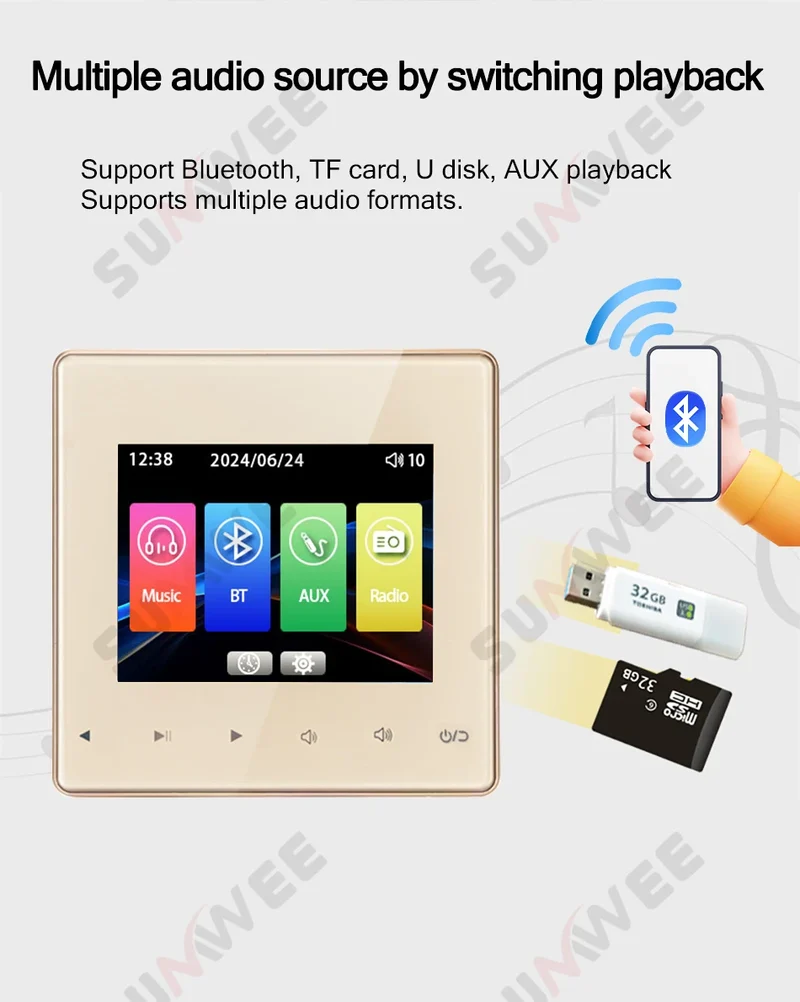 Home Audio System 86 Type Bluetooths Wall Amplifier Hotel AUX TF Sound Background Music Control Panel Optional Ceiling Speakers