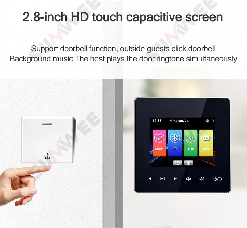 Home Audio System 86 Type Bluetooths Wall Amplifier Hotel AUX TF Sound Background Music Control Panel Optional Ceiling Speakers