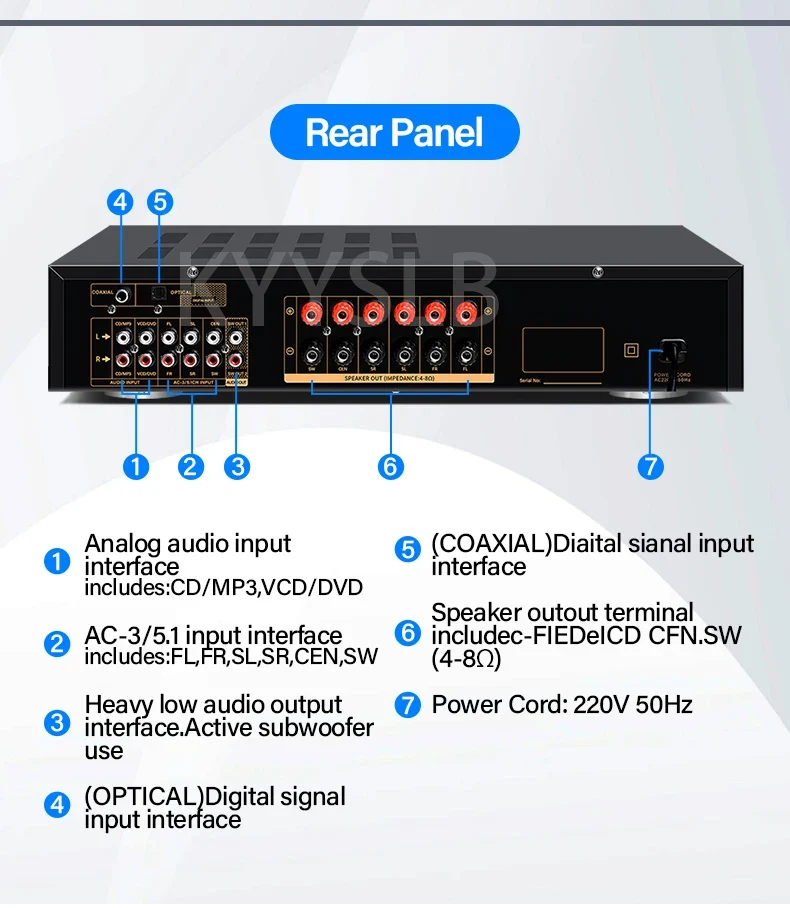 KYYSLB 900W 5.1 Bluetooth Sound Amplifier for Speakers Audio HIFI Karaoke Fever Digital Home Theater System Amplifiers