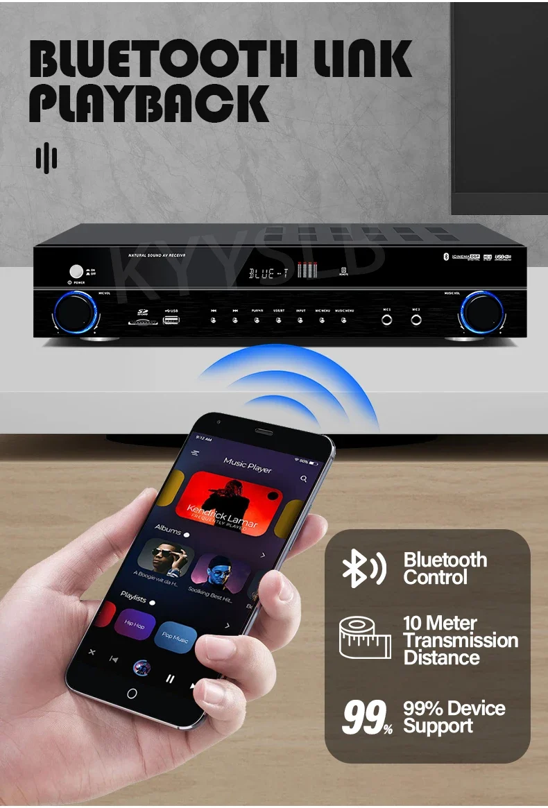 KYYSLB 900W 5.1 Bluetooth Sound Amplifier for Speakers Audio HIFI Karaoke Fever Digital Home Theater System Amplifiers