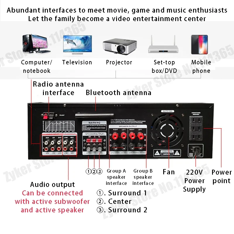 AV-555BT/999BT Max 4000W Bluetooth Sound Amplifiers Dual Dynamic Screen HiFi Digital Stereo Amplify For Home Car Theatre Karaoke
