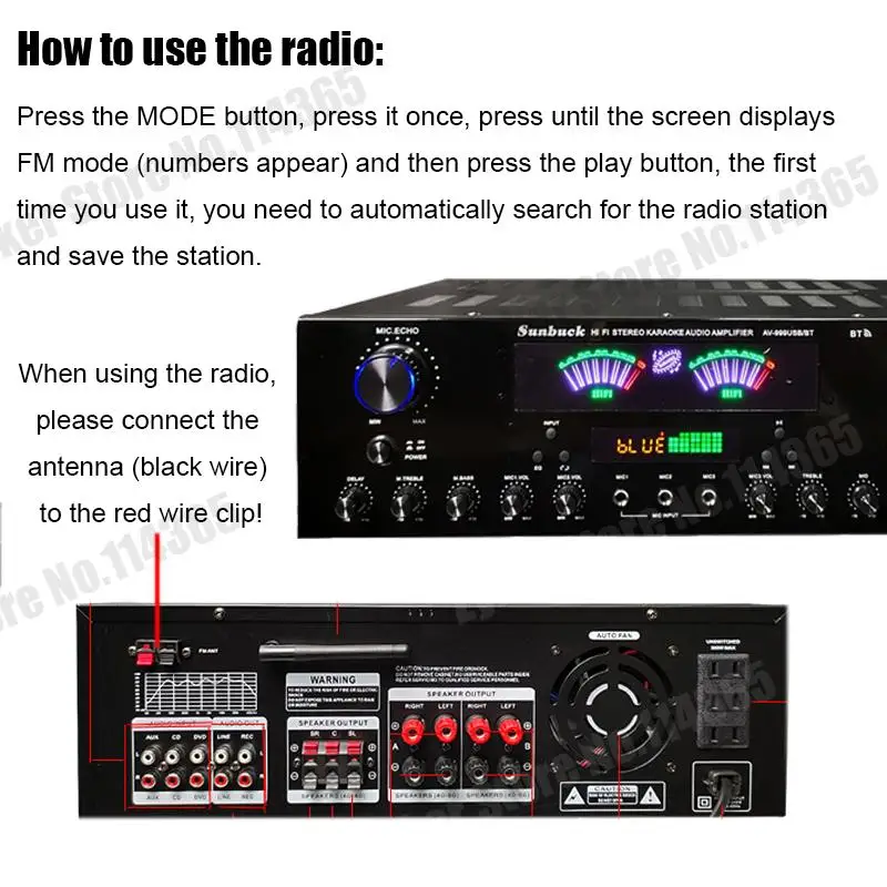 AV-555BT/999BT Max 4000W Bluetooth Sound Amplifiers Dual Dynamic Screen HiFi Digital Stereo Amplify For Home Car Theatre Karaoke