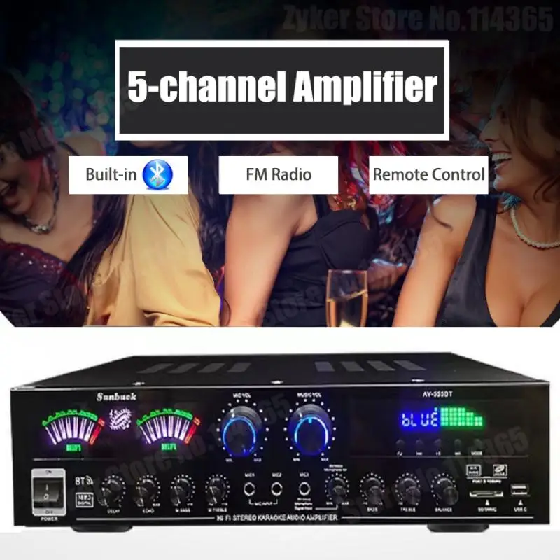 AV-555BT/999BT Max 4000W Bluetooth Sound Amplifiers Dual Dynamic Screen HiFi Digital Stereo Amplify For Home Car Theatre Karaoke