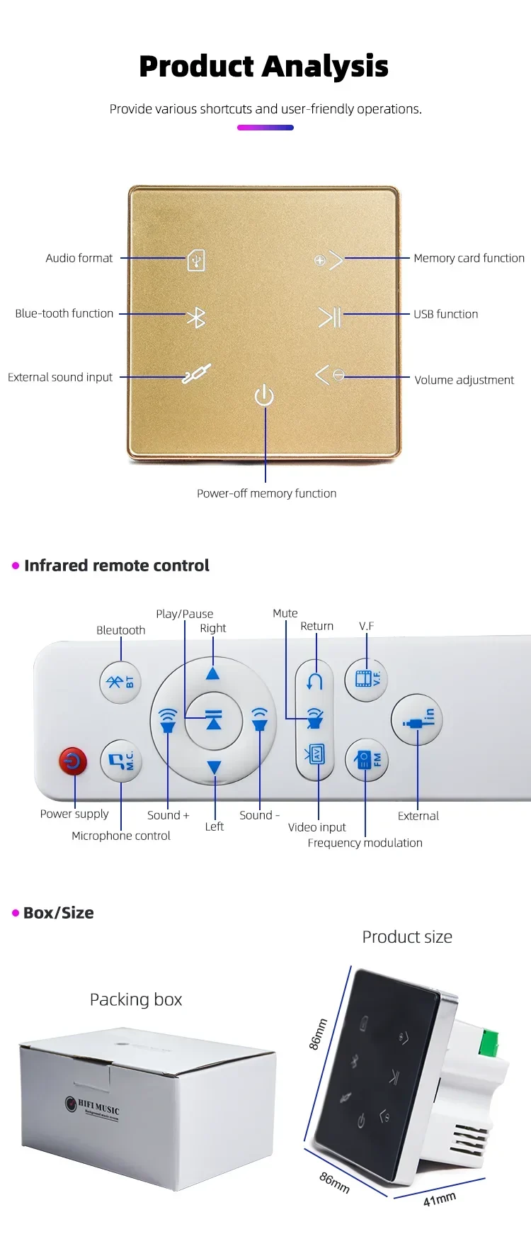 Bluetooth Wall Amplifier Home Theater Sound System Mini Audio Amplificador Smart Background Stereo Music Amp Hotel Restaurant