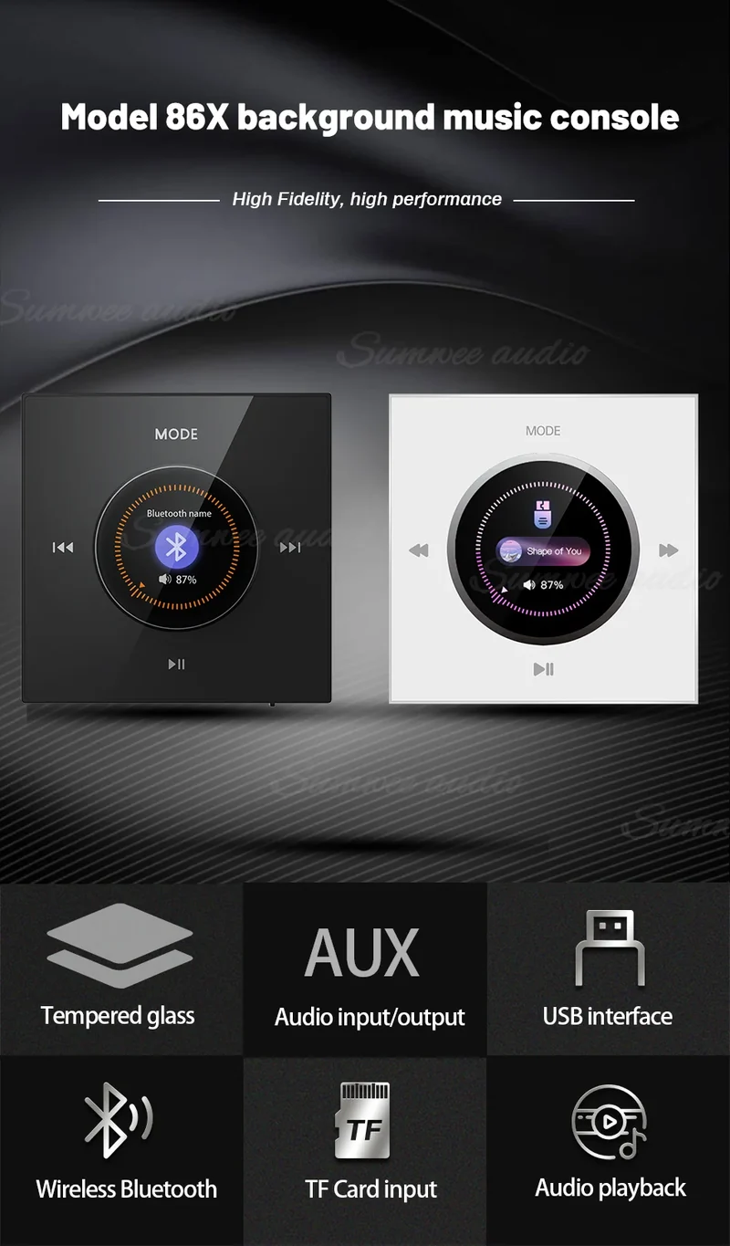 Home audio Wall power Amplifier Mini Stereo Background Music control Panel Bluetooths sound player System with Ceiling speakers