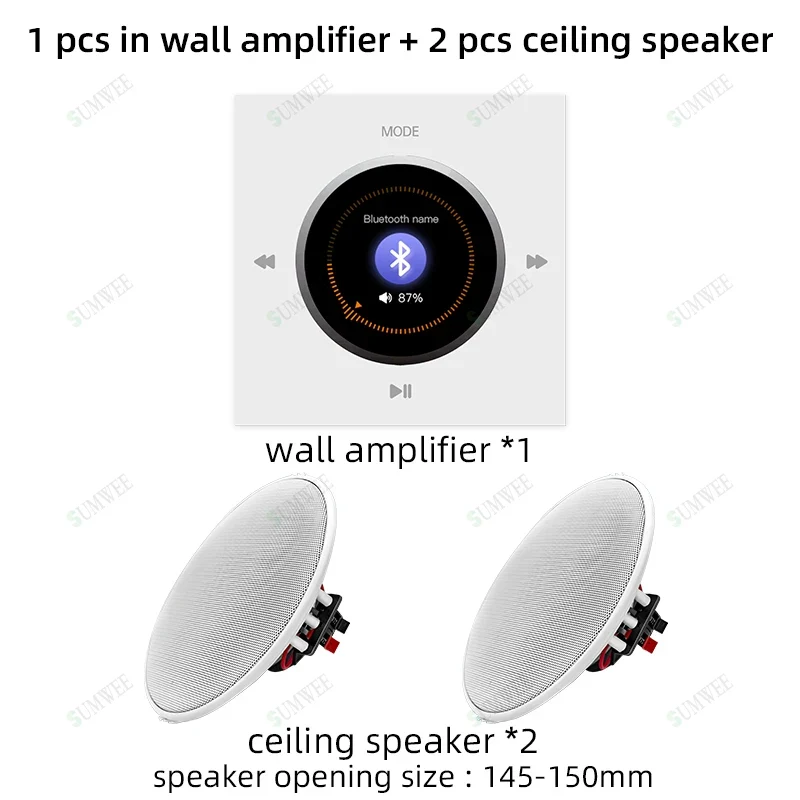 Home audio Wall power Amplifier Mini Stereo Background Music control Panel Bluetooths sound player System with Ceiling speakers