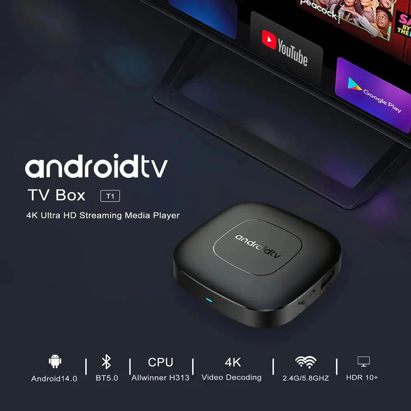 Android16 Smart Home Theater TV Box AllwinnerH313 Google Assistant Netflix Streaming Bluetooth Media Player 2G16G 2.4G5G Wifi T1