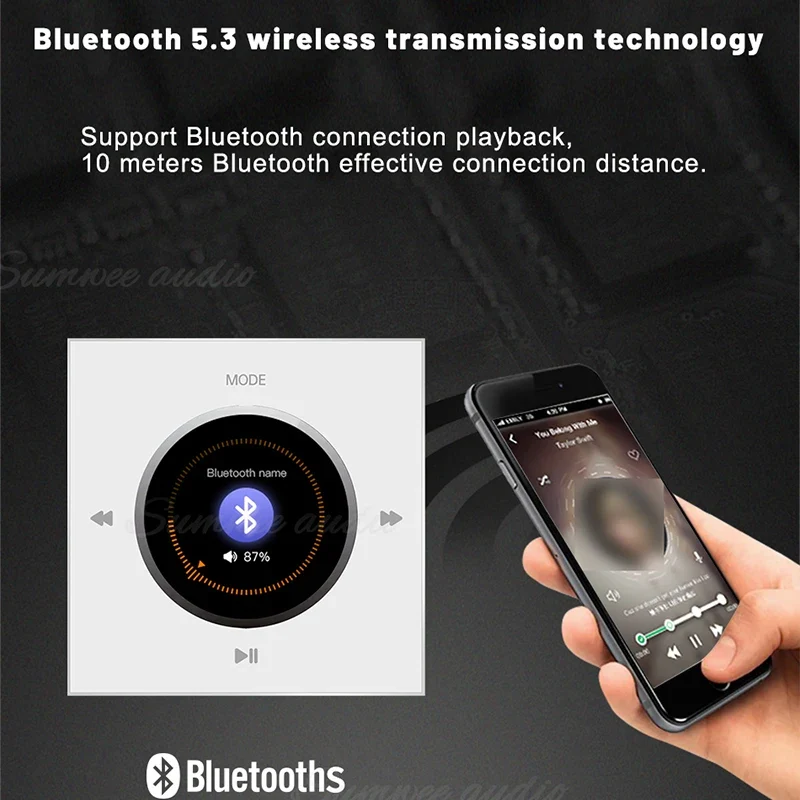 Home Background music player system audio in wall power amplifier bluetooths TF USB FM radio AUX controls panel ceiling speakers