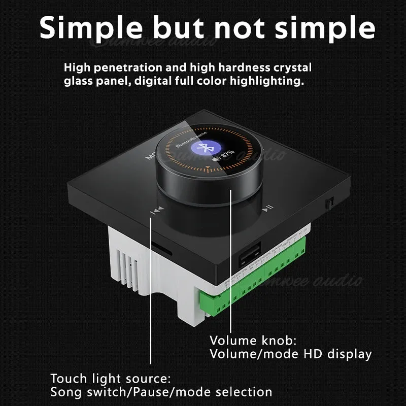 Home Background music player system audio in wall power amplifier bluetooths TF USB FM radio AUX controls panel ceiling speakers