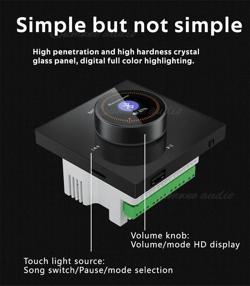 Home Background music player system audio in wall power amplifier bluetooths TF USB FM radio AUX controls panel ceiling speakers