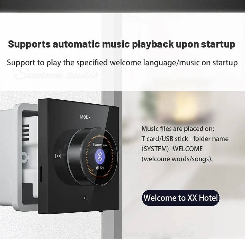 Home Background music player system audio in wall power amplifier bluetooths TF USB FM radio AUX controls panel ceiling speakers