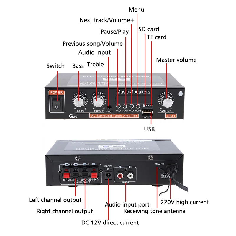 G30 G919H 1000W Home Power Amplifiers Audio Bluetooth Amplificador Subwoofer Speakers Theater Audio Sound System FM USB EU/US