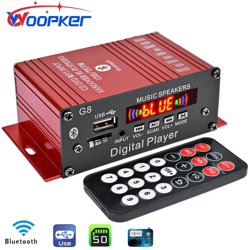 Mini HIFI Stereo Digital Amplifier Channel 2.0 Bluetooth 5.0 FM USB Home Theater Sound System G8 Power Amp Remote Control