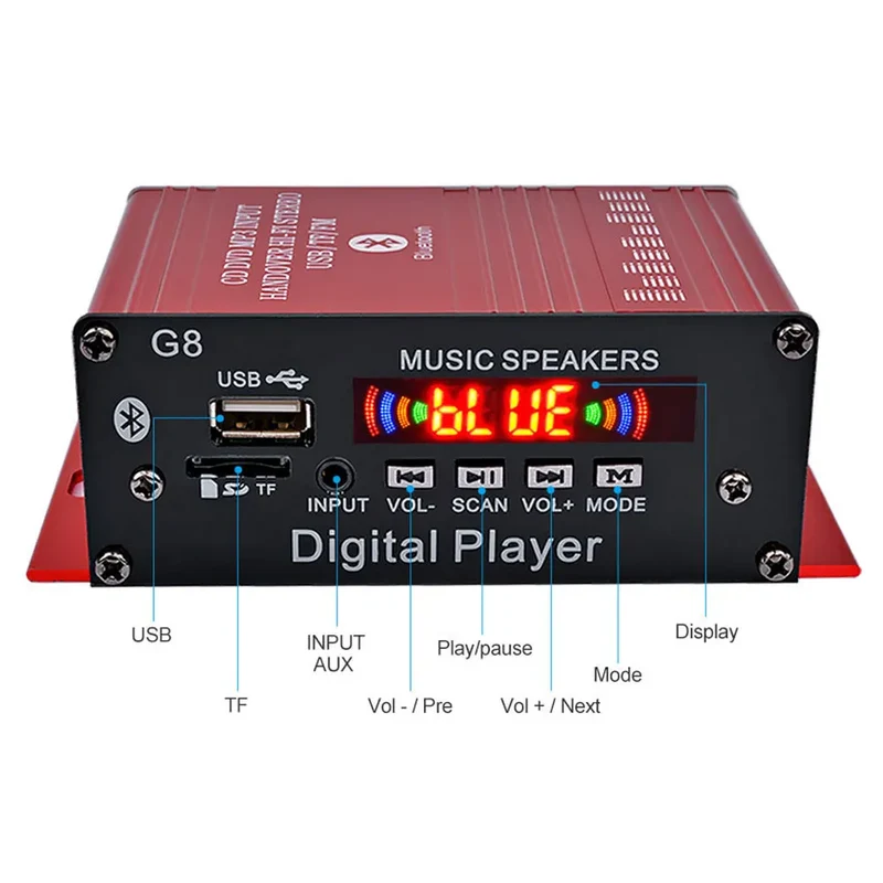 Mini HIFI Stereo Digital Amplifier Channel 2.0 Bluetooth 5.0 FM USB Home Theater Sound System G8 Power Amp Remote Control